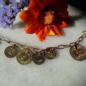 Paper Clip Chain Token Charm Bracelet